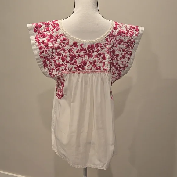 Embroidered Pink and White Women's Top - Picture 3 of 3